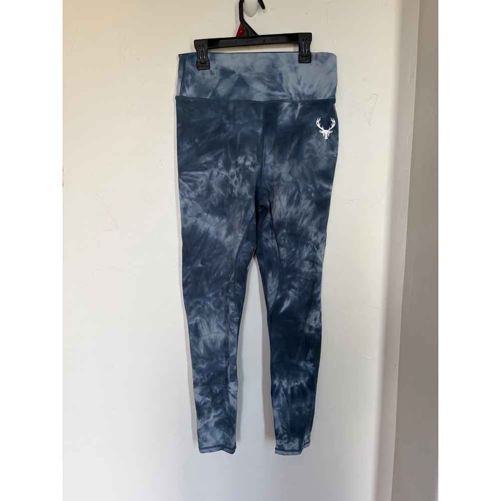 Bucked Up Women Blue Tie Dye High Waisted Athletic Gym Leggings XL Logo Tights